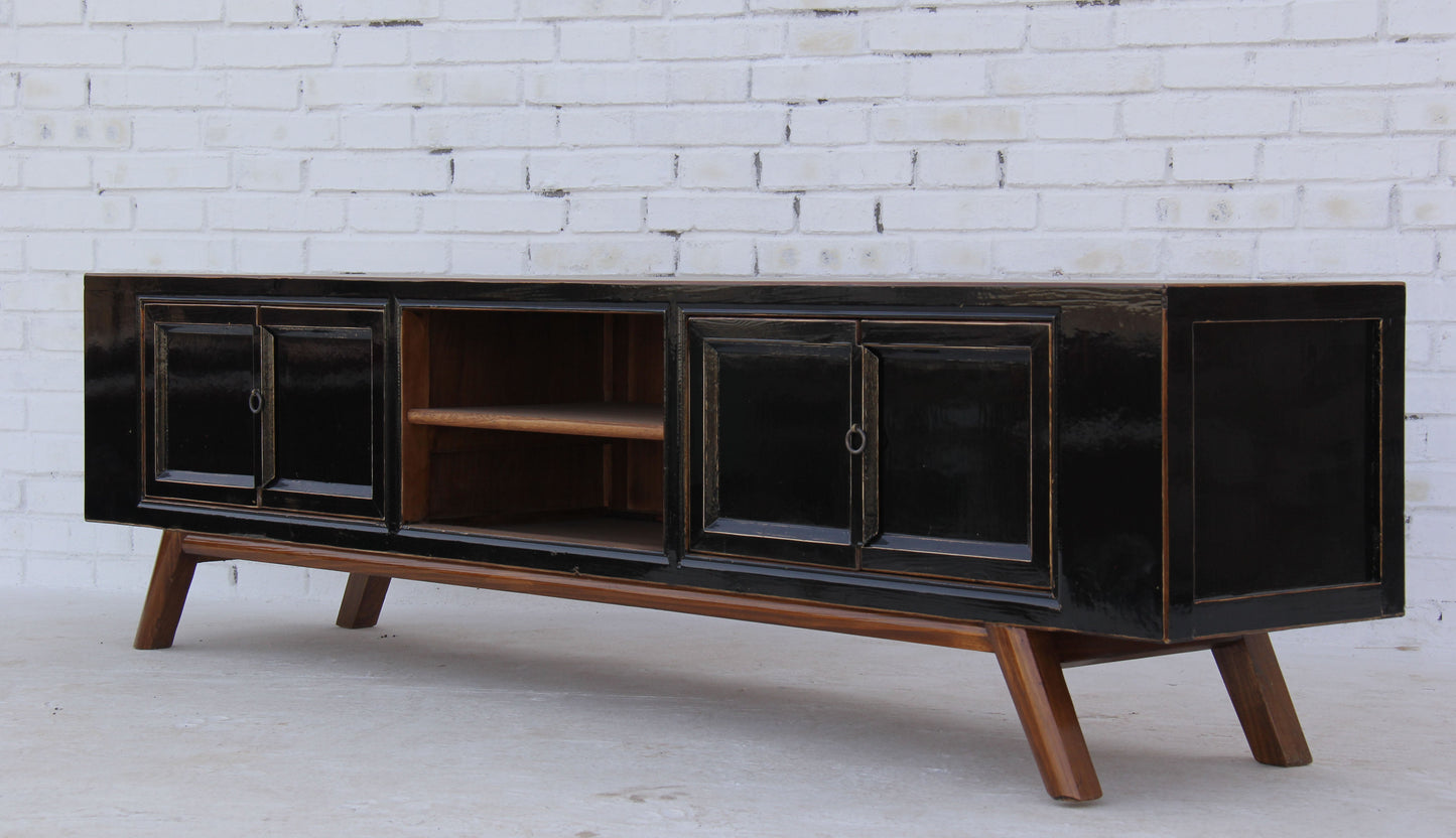 XXL China Lowboard massiv Holz Schwarz