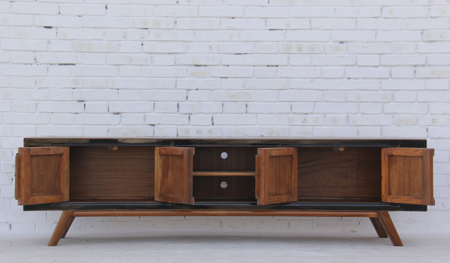 XXL China Lowboard massiv Holz Schwarz