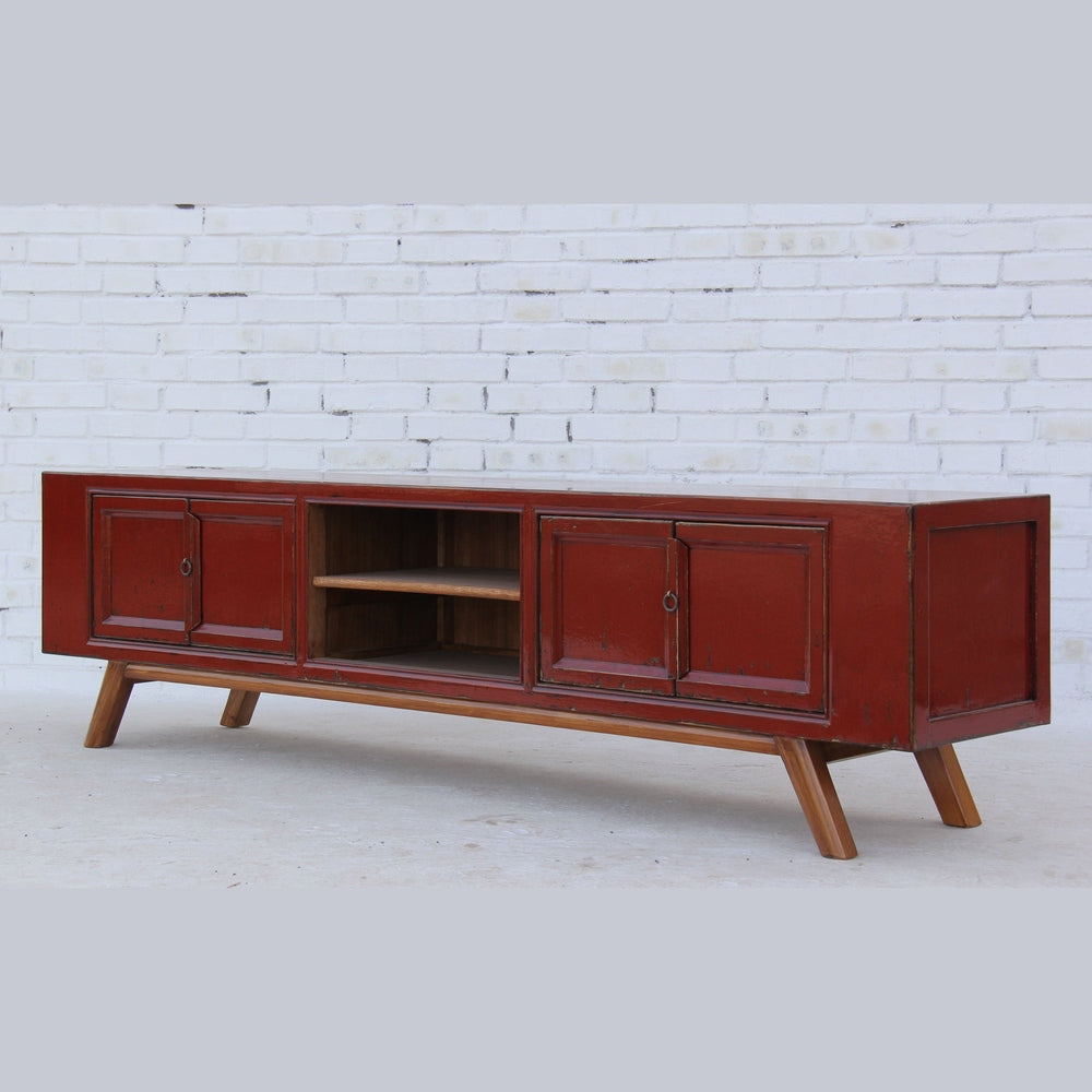 TV China Lowboard Shabby chic XXL Massiv Dunkelrot 200cm