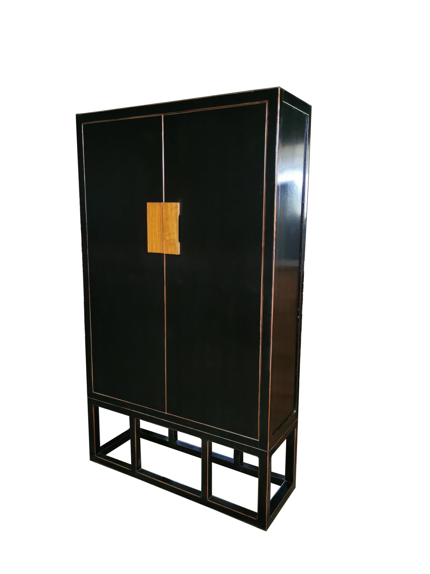 Moderner Chinesischer Kleiderschrank in schwarz inklusive Kleiderstange und Regalboden aus Massivholz