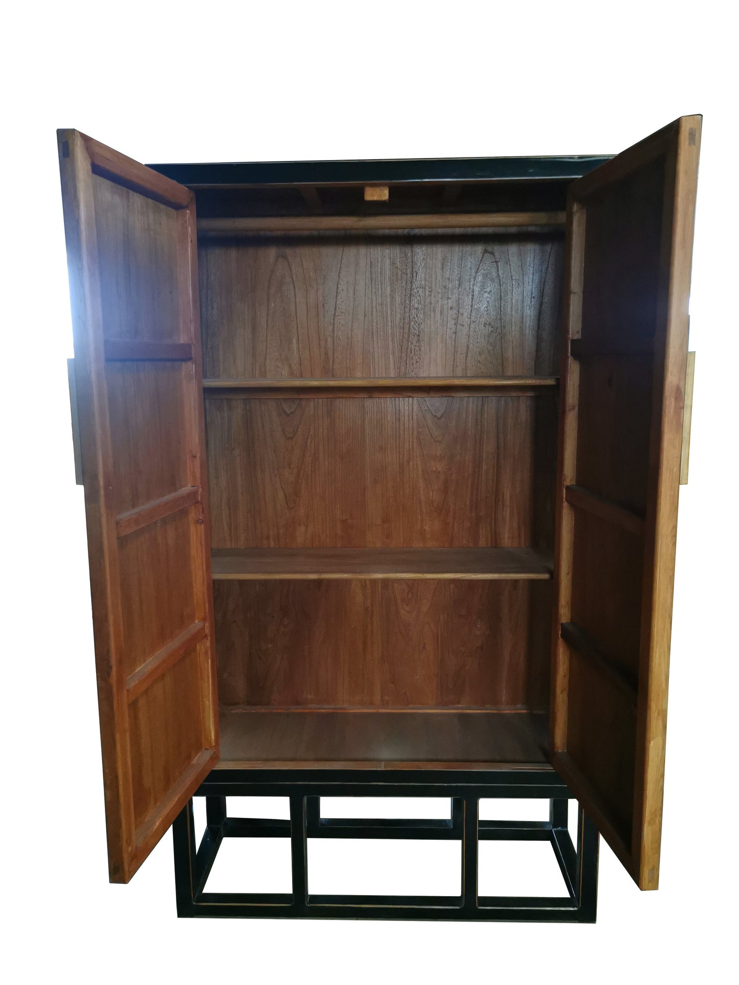 Moderner Chinesischer Kleiderschrank in schwarz inklusive Kleiderstange und Regalboden aus Massivholz