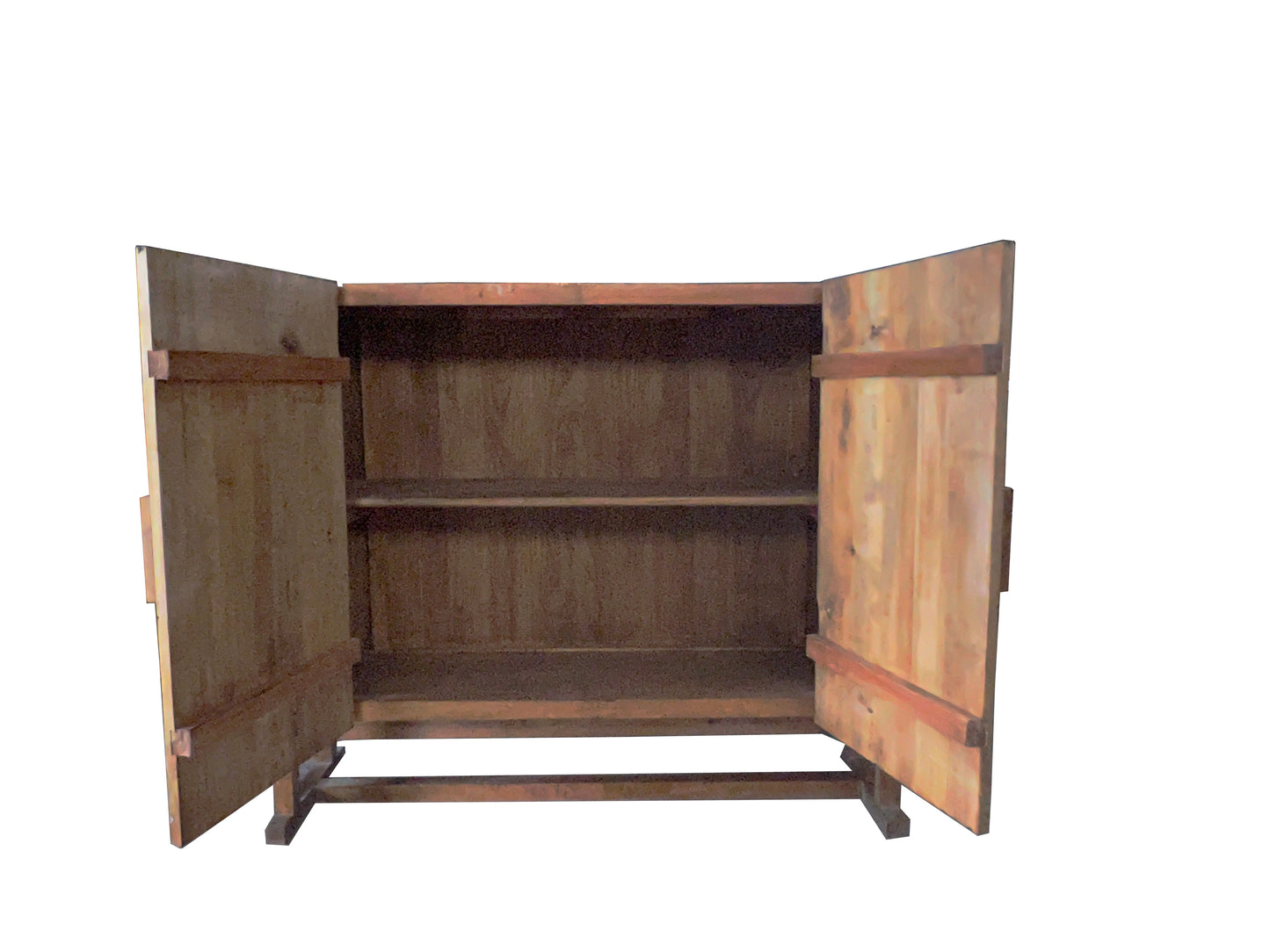 Asiatischer Massivholzschrank in Weiss mit Bemahlungen