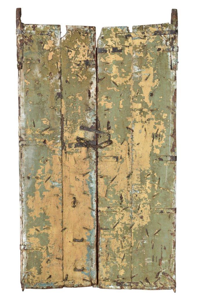 Aufwendig bemalte Holztür aus Rajasthan