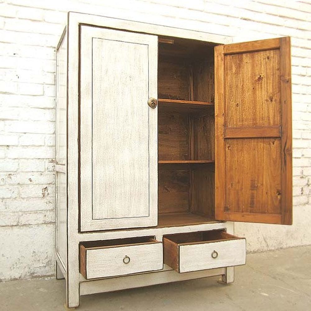 Asien antikweißer halbhoher Schrank vintage Massivholz