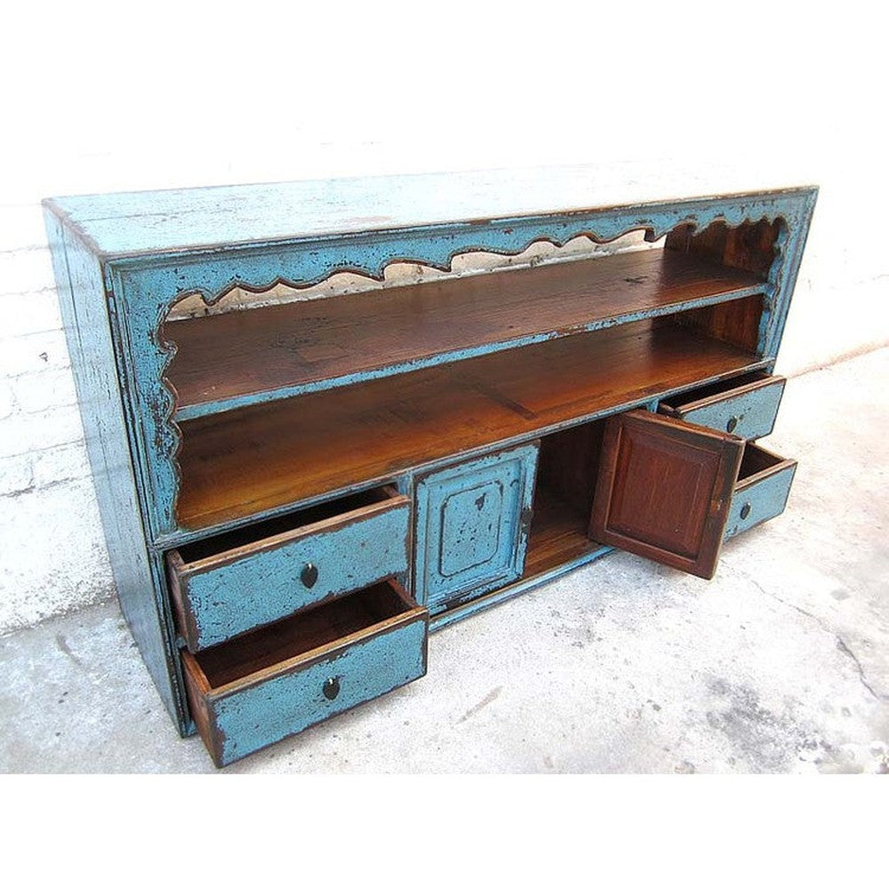 China Tibet vor 1910 Sideboard Regal Anrichte azurblau Pinie