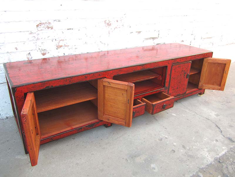 Asien braunrote TV Kommode Lowboard für Flachbildschirm heavy used look vintage Holz