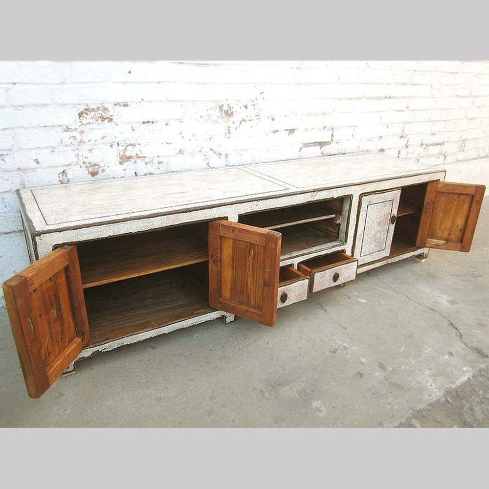 Asien Fernseh Kommode Lowboard für Flachbildschirm antikweiß vintage style Massivholz