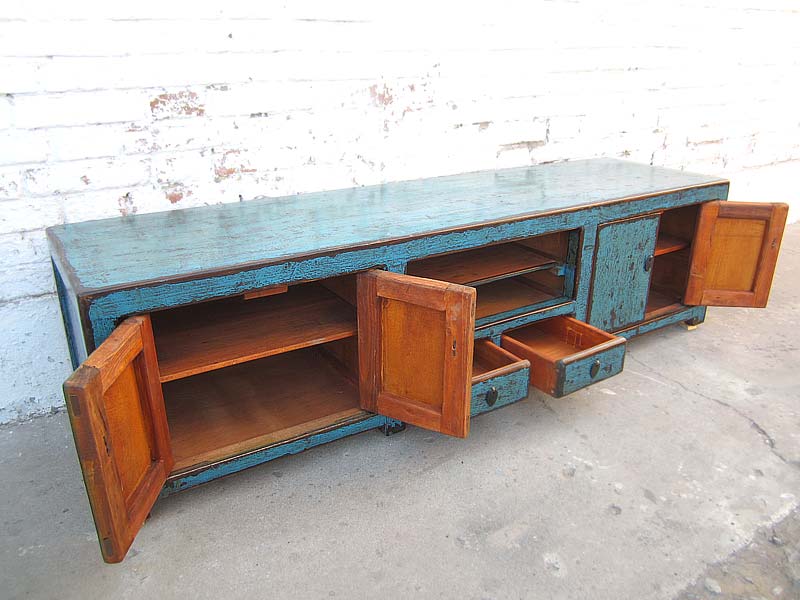 China cyanblaue TV Kommode Lowboard für Flachbildschirm heavy used vintage Look