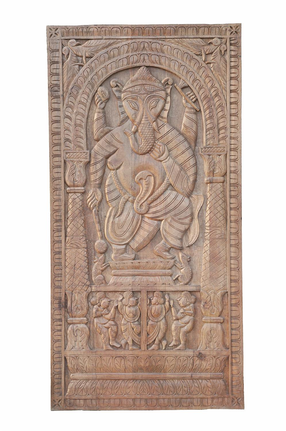 South India 1910 massives geschnitztes Wandbild Panel Gottheit