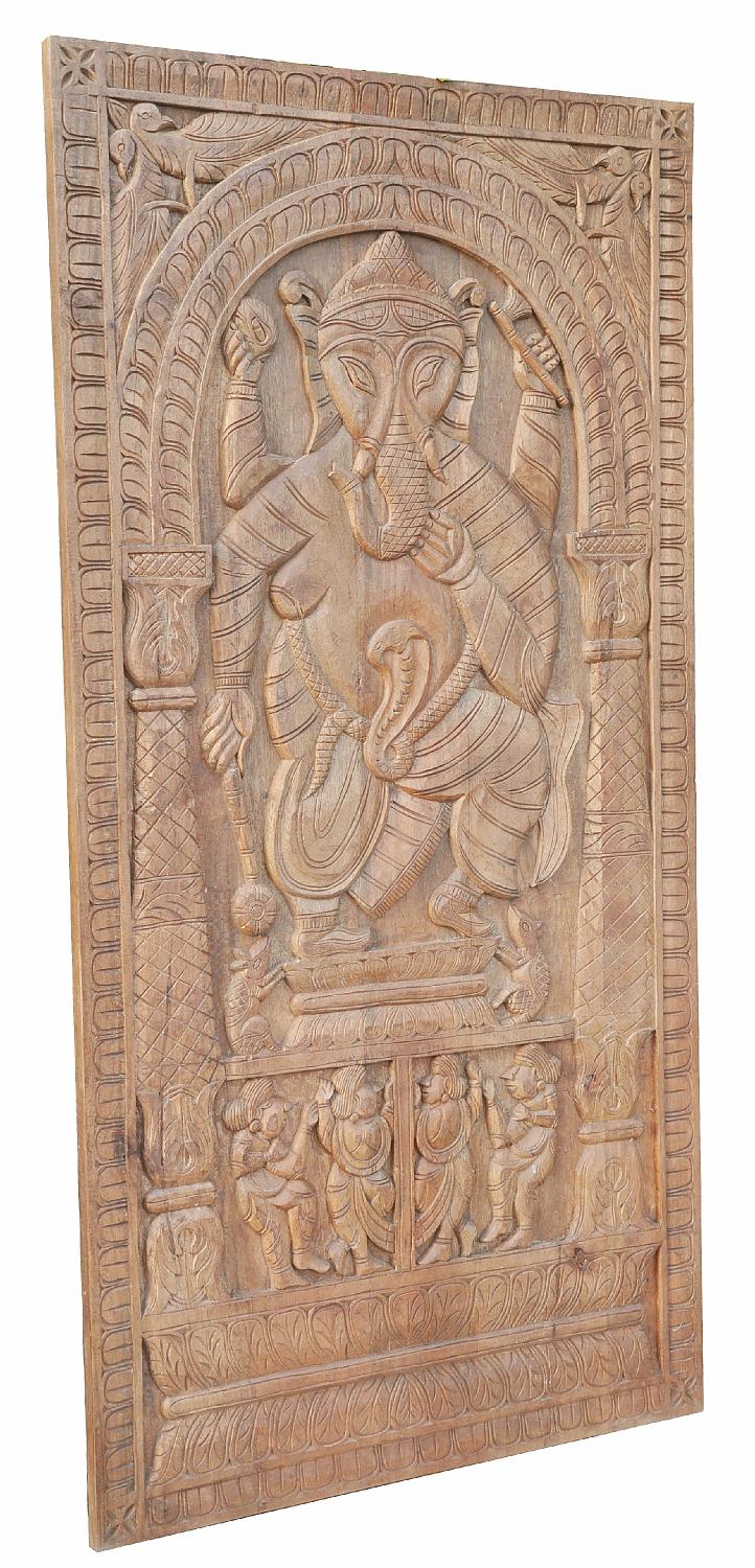South India 1910 massives geschnitztes Wandbild Panel Gottheit