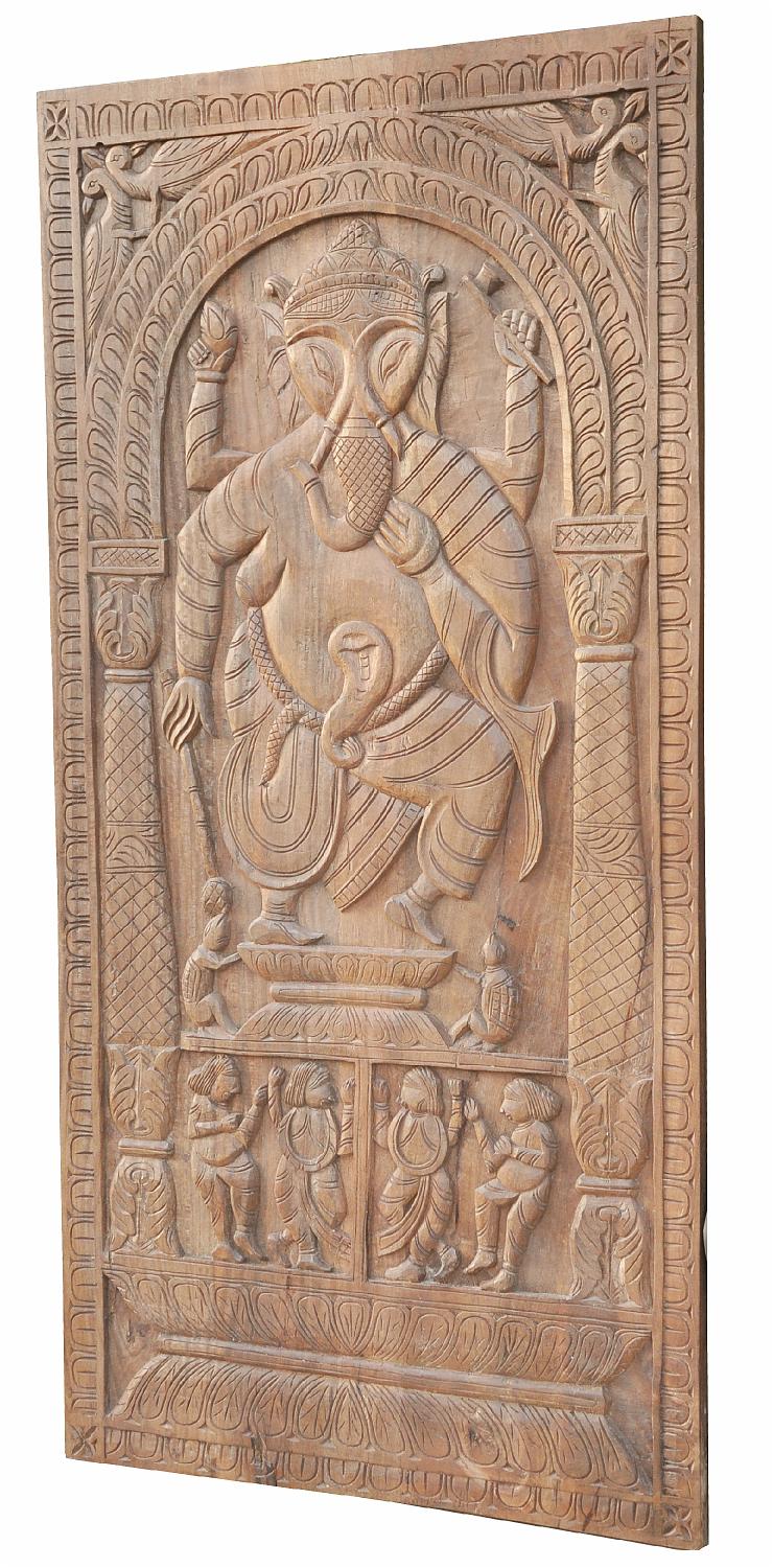 South India 1910 massives geschnitztes Wandbild Panel Gottheit