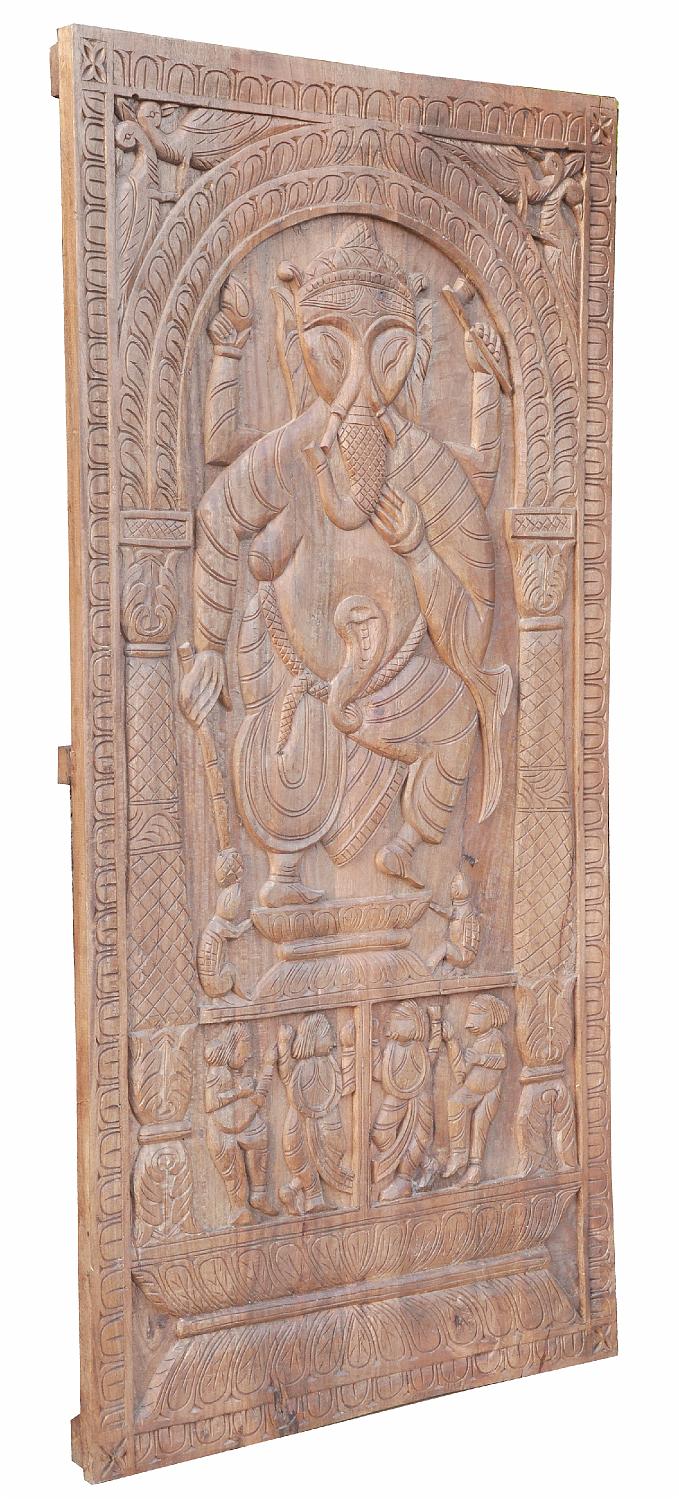 South India 1910 massives geschnitztes Wandbild Panel Gottheit