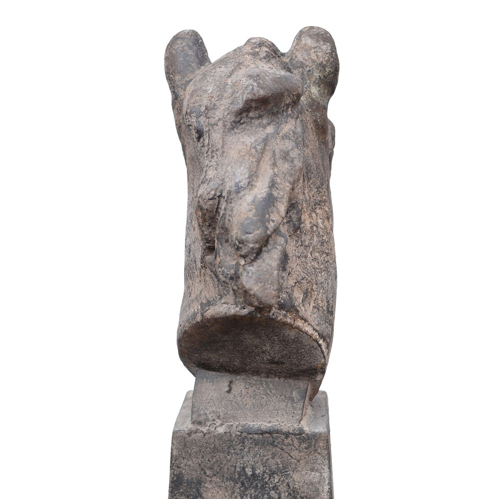 Klassik edler Pferdekopf auf Sockel Statue Gusseisen Antikbraun