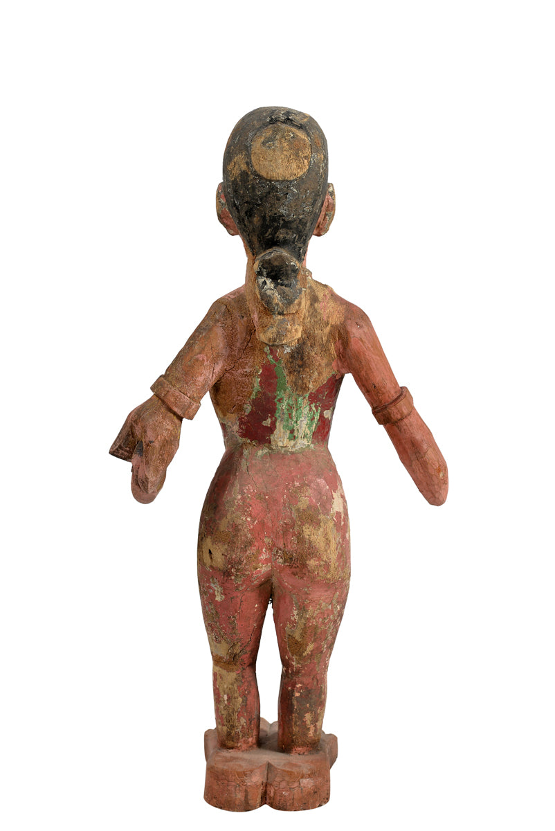 Indien Frauenfigur Skulptur bunt bemaltes Holz Folklore Rajasthan 1920