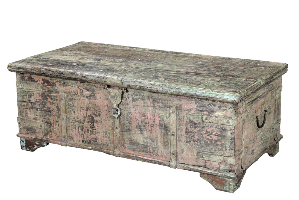 India 1960 große Truhe Box Kassette deutliche Gebrauchsspuren Rajasthan Antiquität