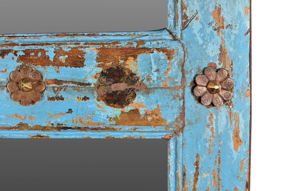 Indien mannshoher Spiegel lichtblauer Holzrahmen (antik ca. 1920) aus Türflügel shabby chic