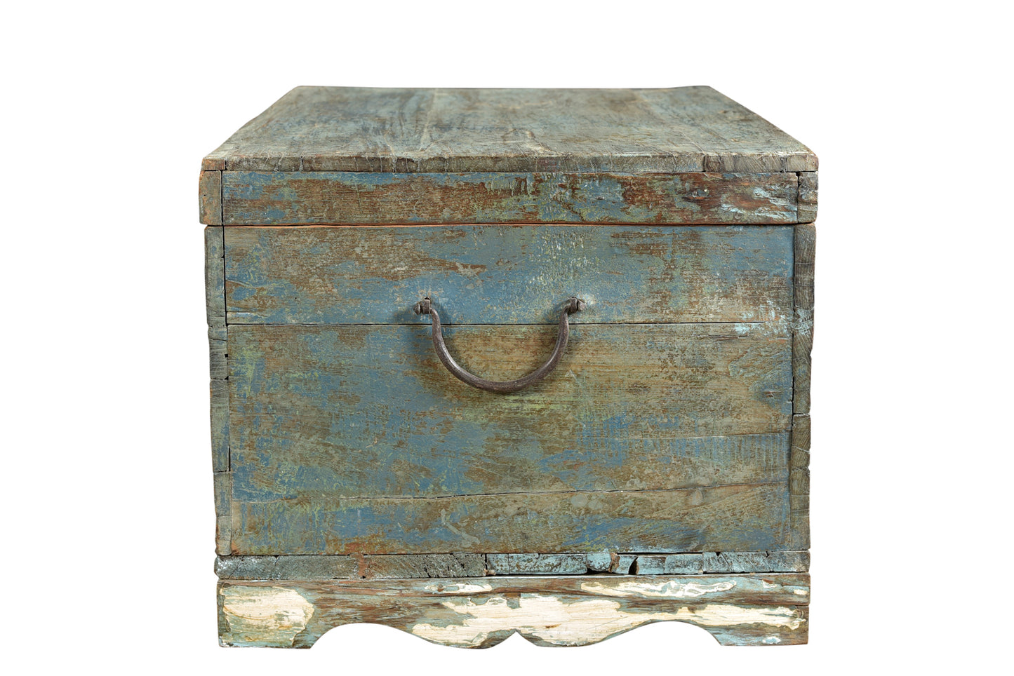 Indien 1950 kleine hellblaue Truhe Kassette Box Metallbeschlag Goa