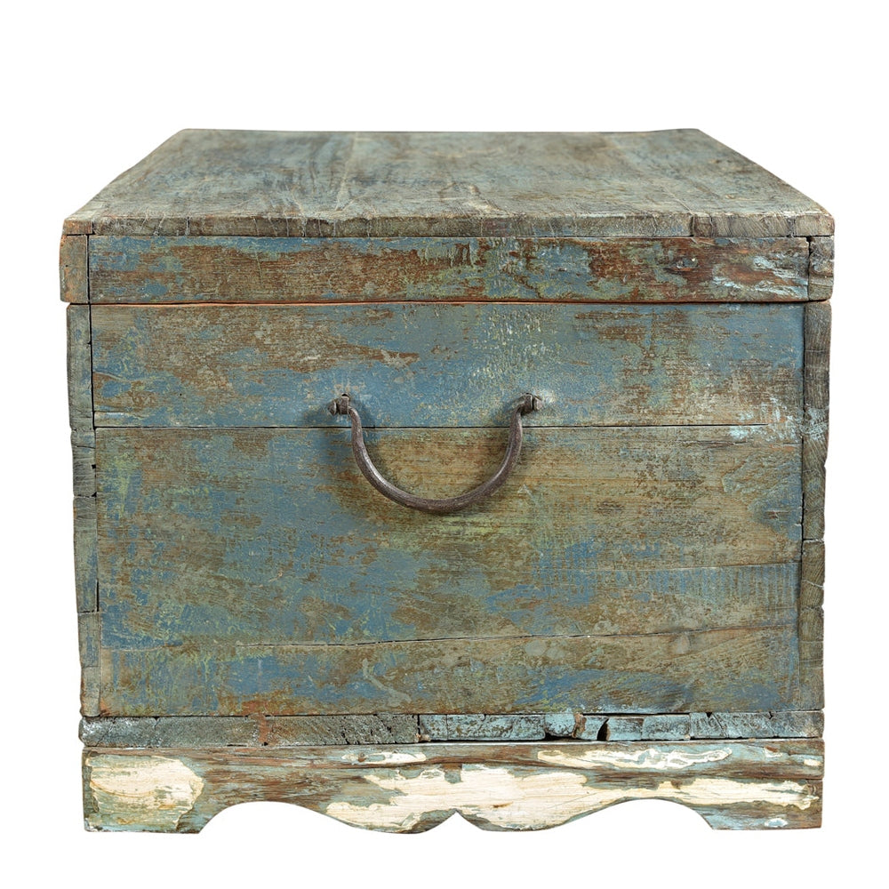 Indien 1950 kleine hellblaue Truhe Kassette Box Metallbeschlag Goa