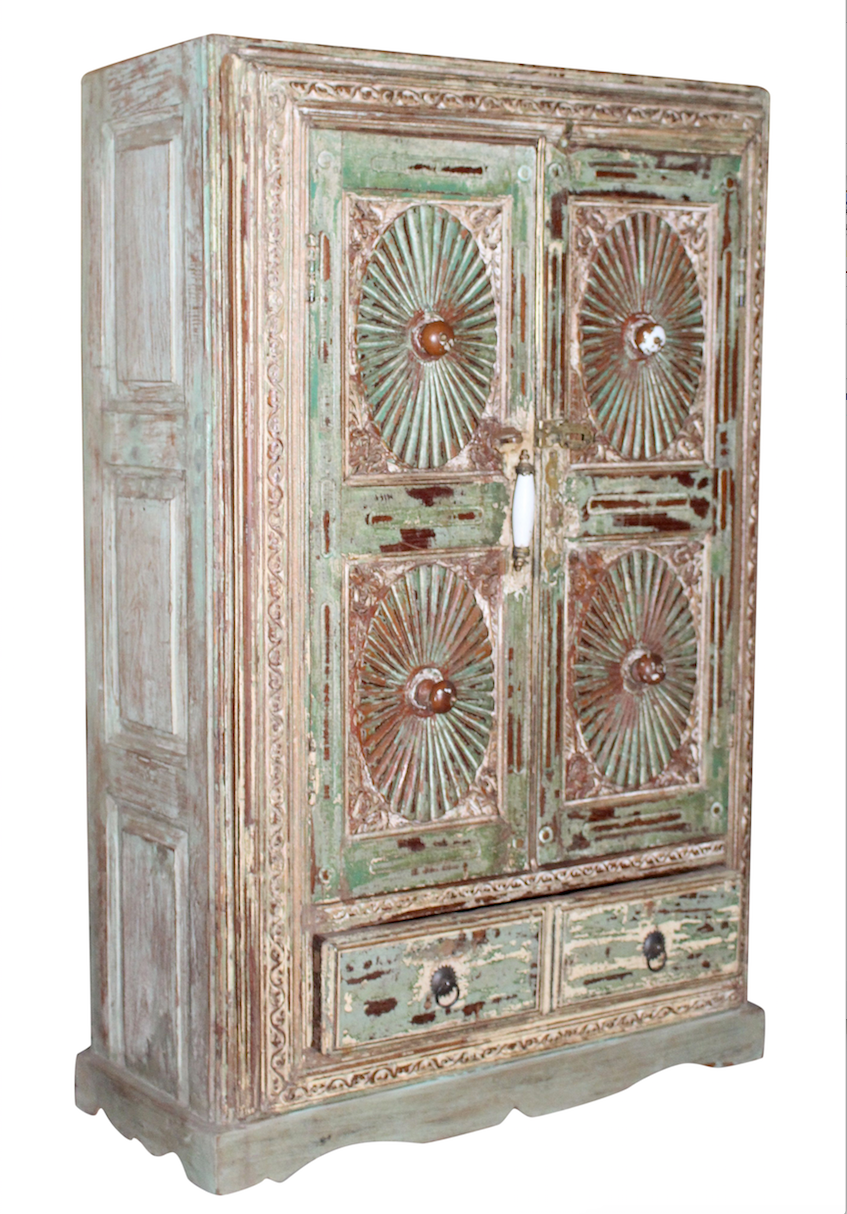 Indien Schrank Pastell Grün Antik