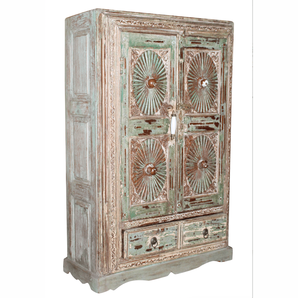 Indien Schrank Pastell Grün Antik