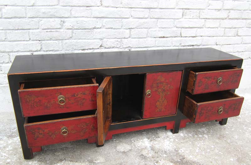 China Lowboard flache Anrichte ideal fuer Flachbildschirm Pinie schwarz braun