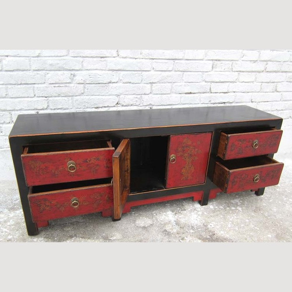 China Lowboard flache Anrichte ideal fuer Flachbildschirm Pinie schwarz braun