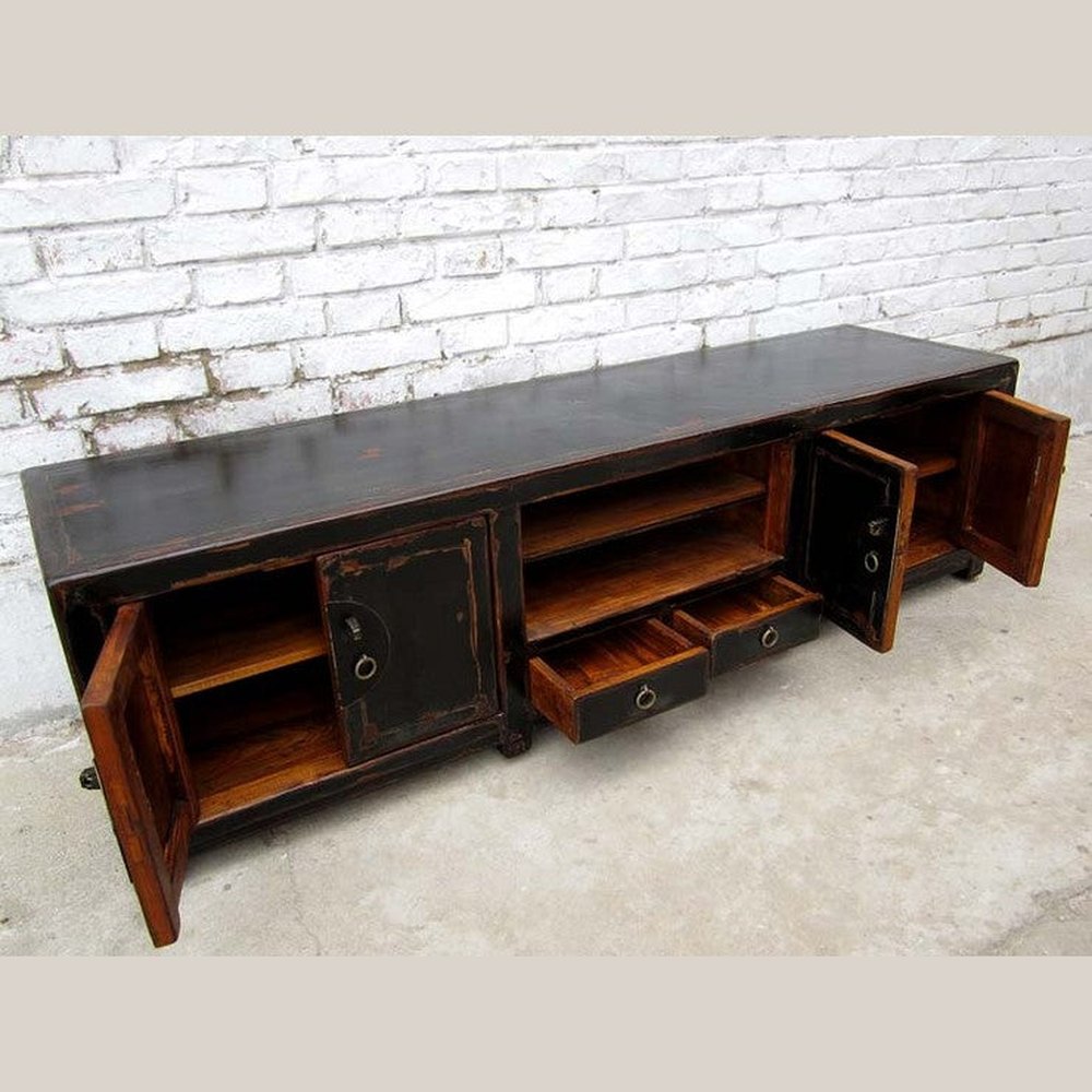China Lowboard flache Anrichte ideal fuer TV Flatscreen dunkelbraune Pinie