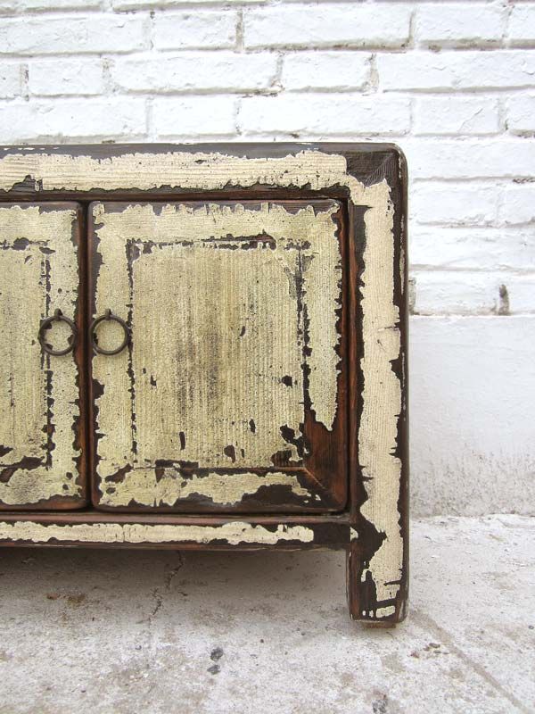 China shabby chic Lowboard flache Anrichte fuer TV Flachbildschirm Pinie antikweiss