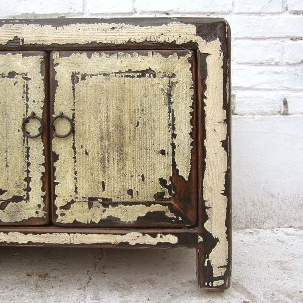 China shabby chic Lowboard flache Anrichte fuer TV Flachbildschirm Pinie antikweiss
