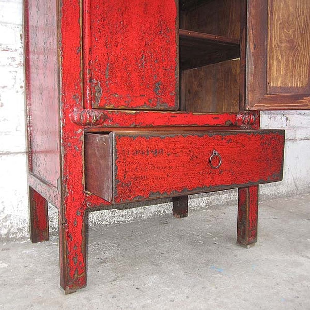 China hohe Kommode Kredenz Garderobenschrank rotbraun heavy used optic