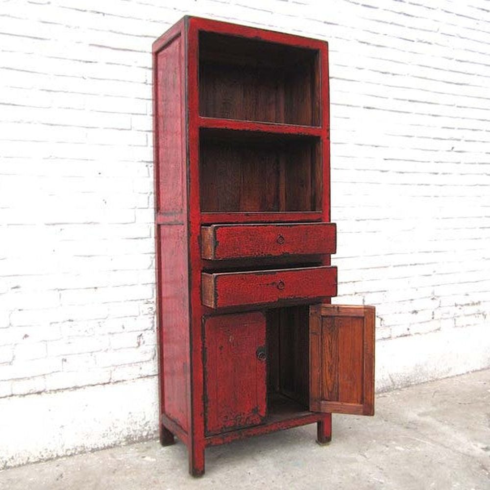 Asien hohe Kommode Regal kleiner Schrank rotbraun Gebrauchsspuren