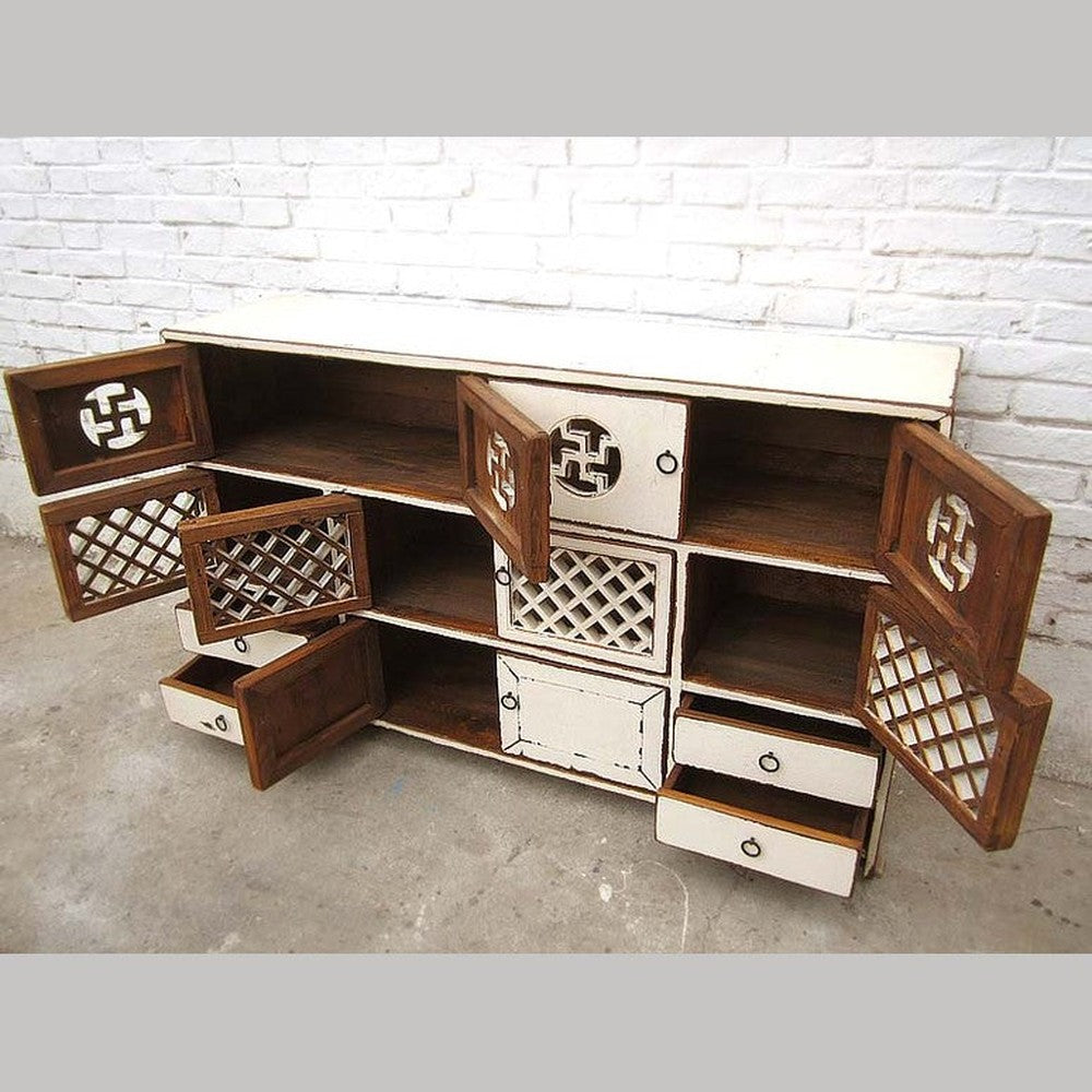 Asien Tibet Kommode Sideboard herrliche Dekore schneeweiß Pinie