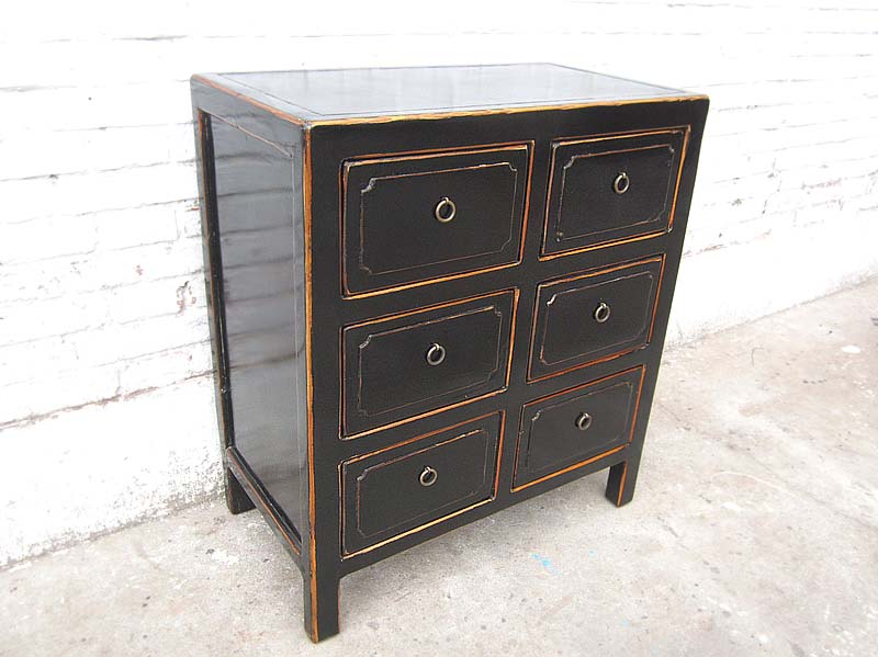 China klassische Kommode sechs Schübe Sideboard antikschwarz Pinie