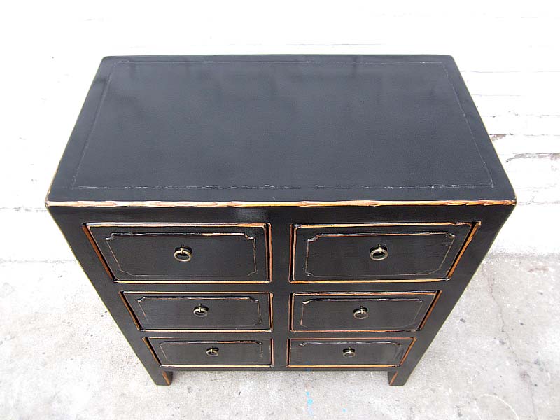 China klassische Kommode sechs Schübe Sideboard antikschwarz Pinie