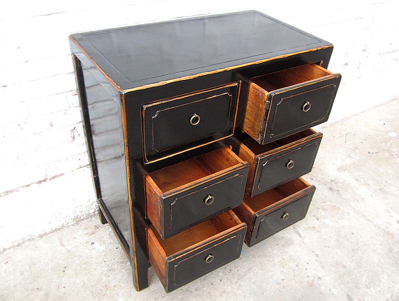 China klassische Kommode sechs Schübe Sideboard antikschwarz Pinie