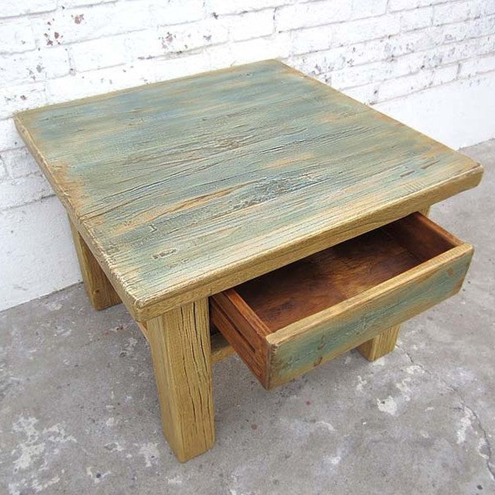 Asien quadratischer Kaffeehaus Tisch Podest Lowboard Antikfinish