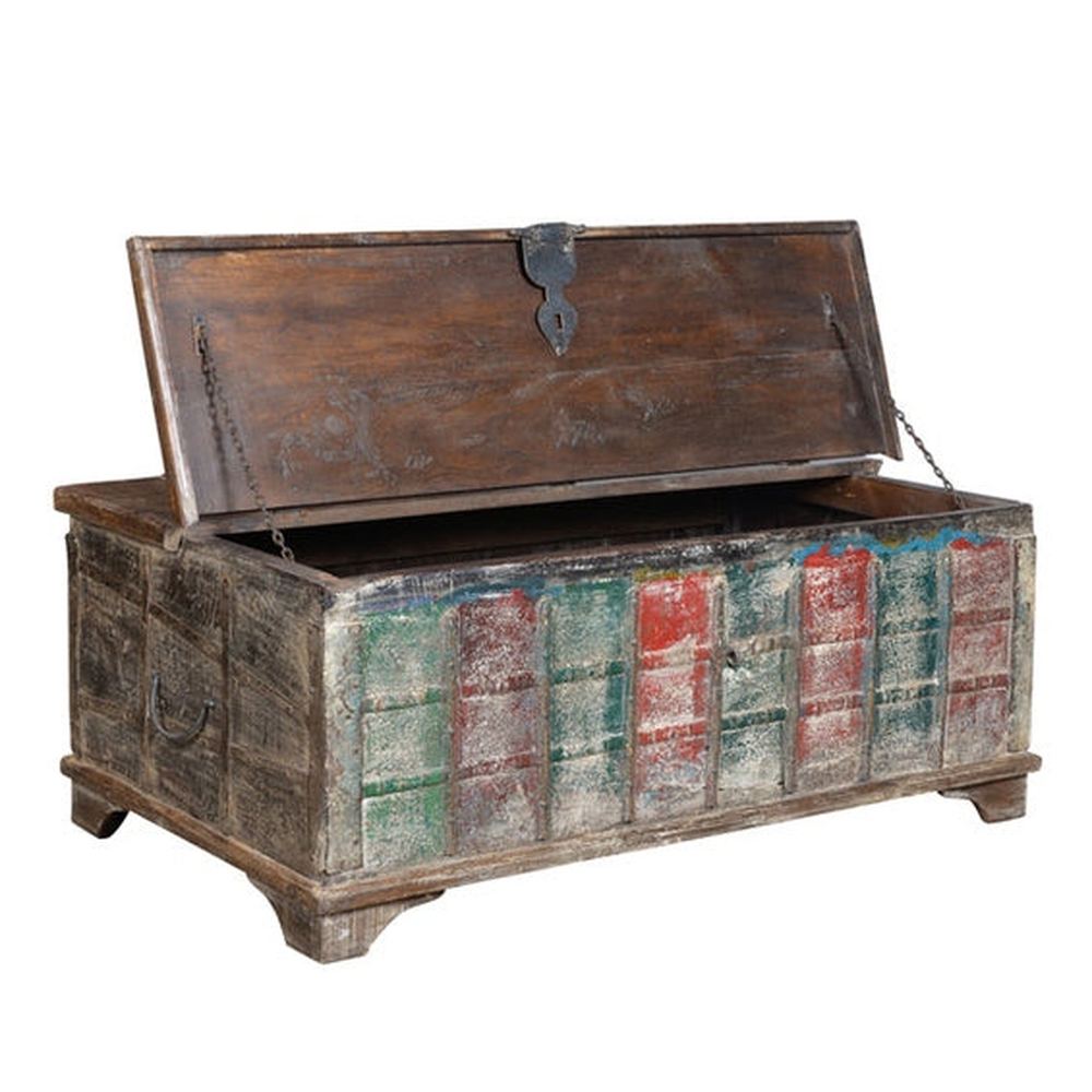 Couchtisch Truhe niedrig shabby chic aus Altholz bunt Indien Luxury Park