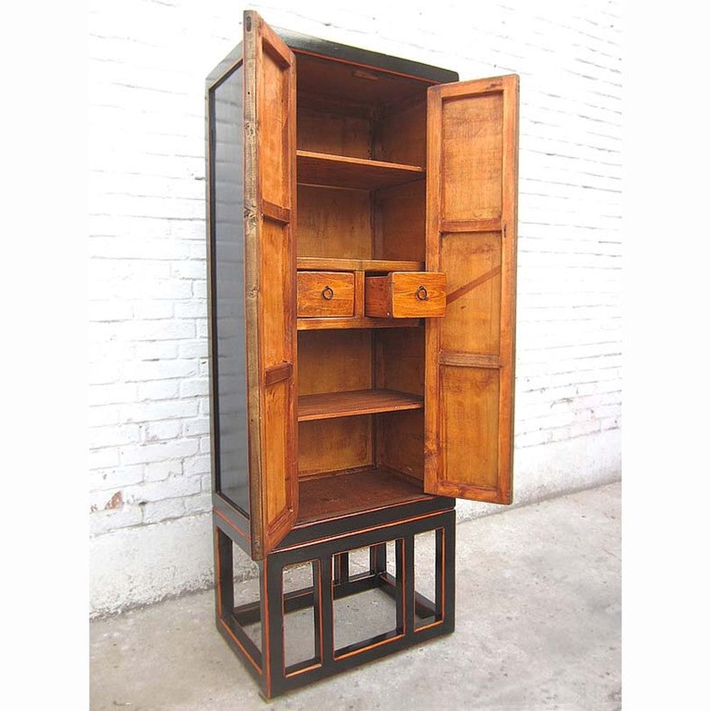 China schlanker Schrank schwarzer Lack Kolonialstil Pinie