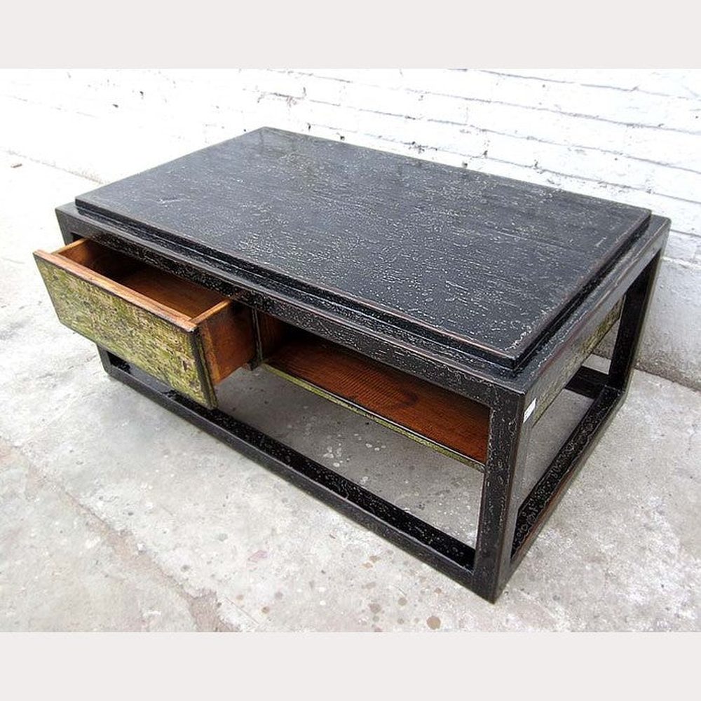 Asien Tisch Sockel shabby chic Pinie schwarz und grün