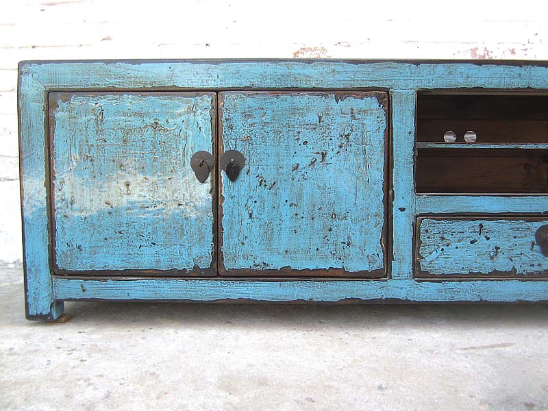 Asien breite TV Lowboard 200cm azurblau shabby chic