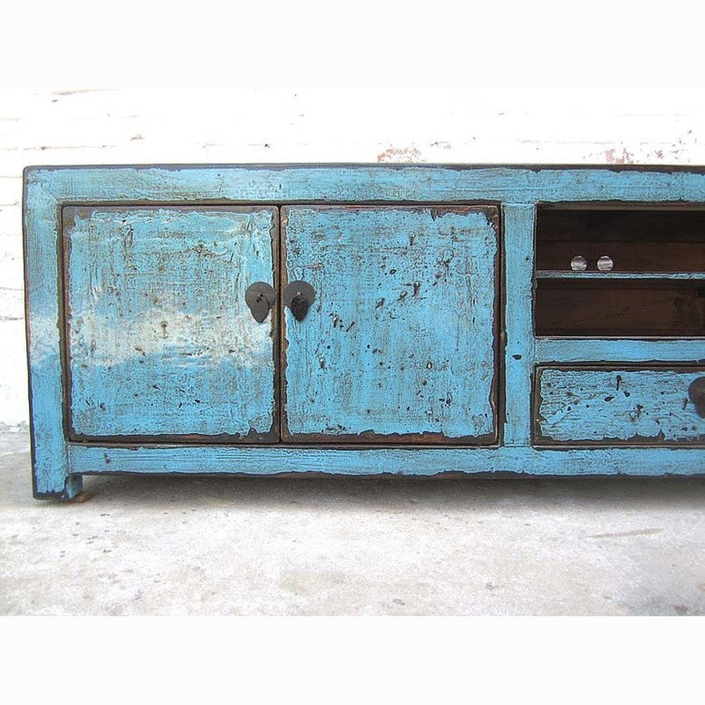 Asien breite TV Lowboard 200cm azurblau shabby chic