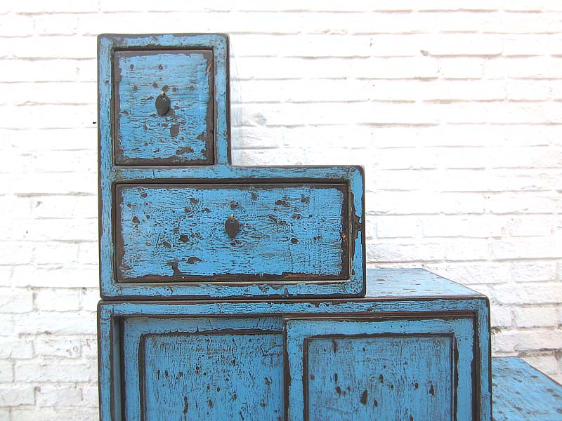 China kleine Stufen Kommode Schubladen azurblau shabby chic