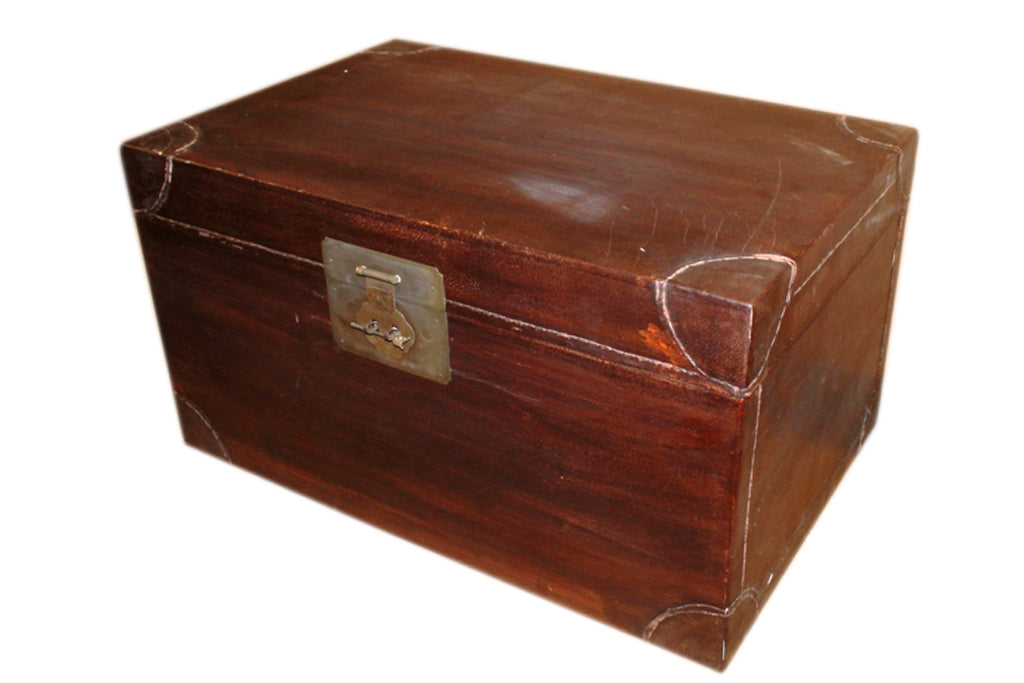 China um 1940 große Truhe Box antike Leder Optik Metallbeschläge