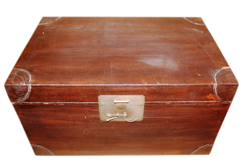 China um 1940 große Truhe Box antike Leder Optik Metallbeschläge