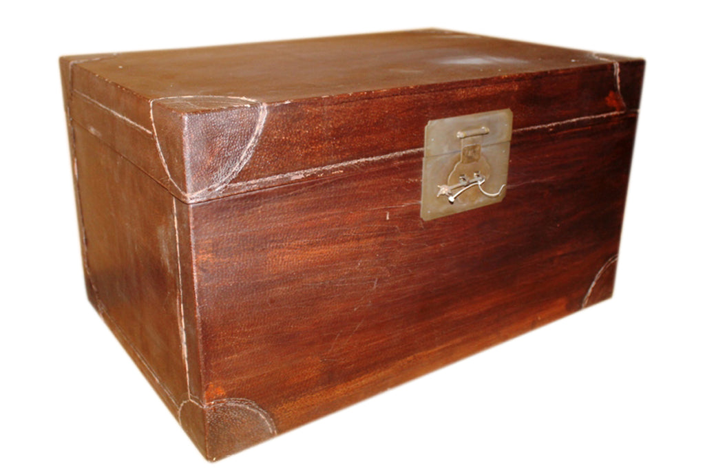 China um 1940 große Truhe Box antike Leder Optik Metallbeschläge