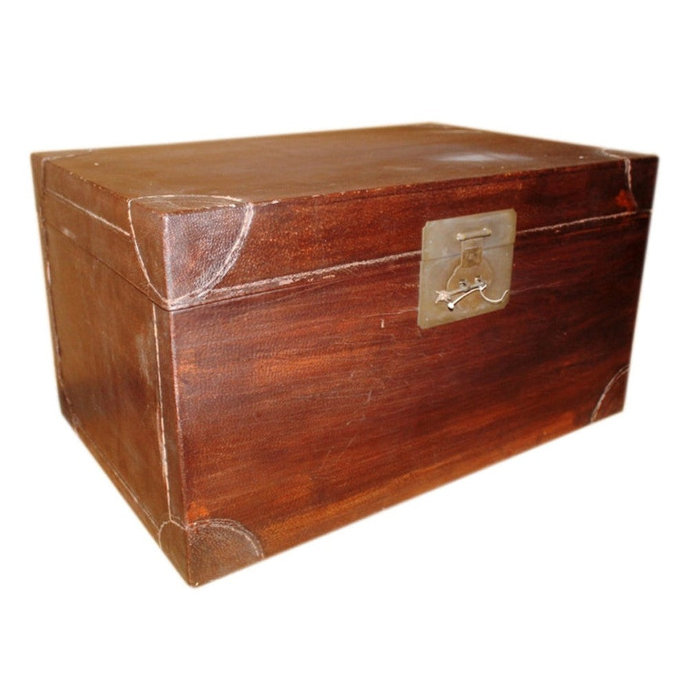 China um 1940 große Truhe Box antike Leder Optik Metallbeschläge