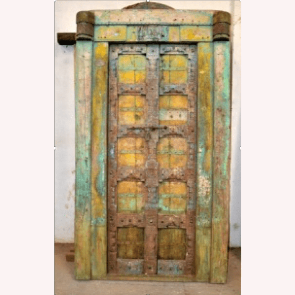 TEAK Holz Tuer antik 130 Jahre Rajasthan Vintagefarben