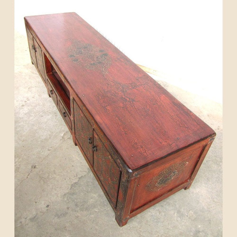 Tibet Lowboard bunte florale Motifbemalung Unikat