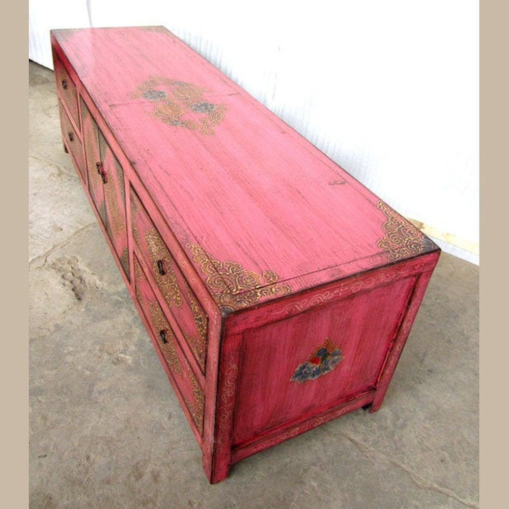 TV Lowboard Tibet aus massiver Pinie rosa
