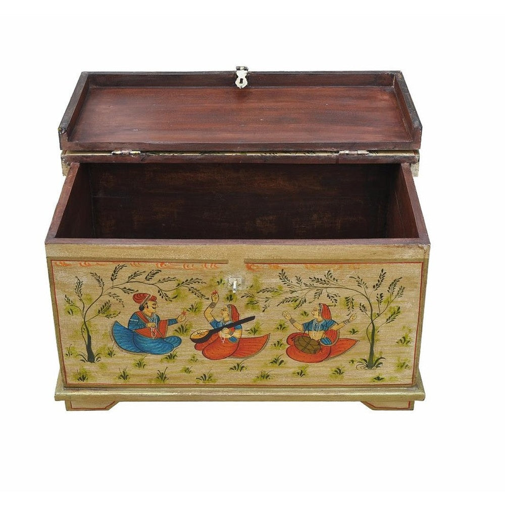 Indien kleine Truhe Box antike Bemalung Blumenbank